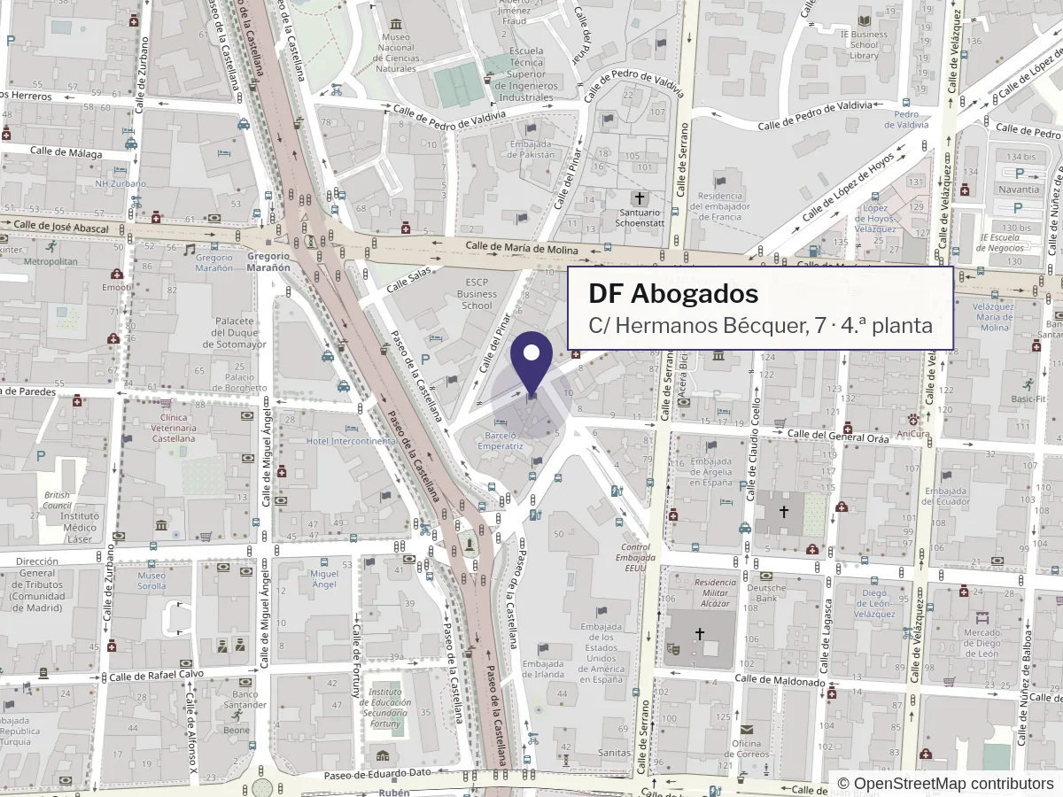 Mapa: DF Abogados, calle de los Hermanos Bécquer 7, 4.ª planta, 28006 Madrid. Abre Google Maps en una pestaña nueva.